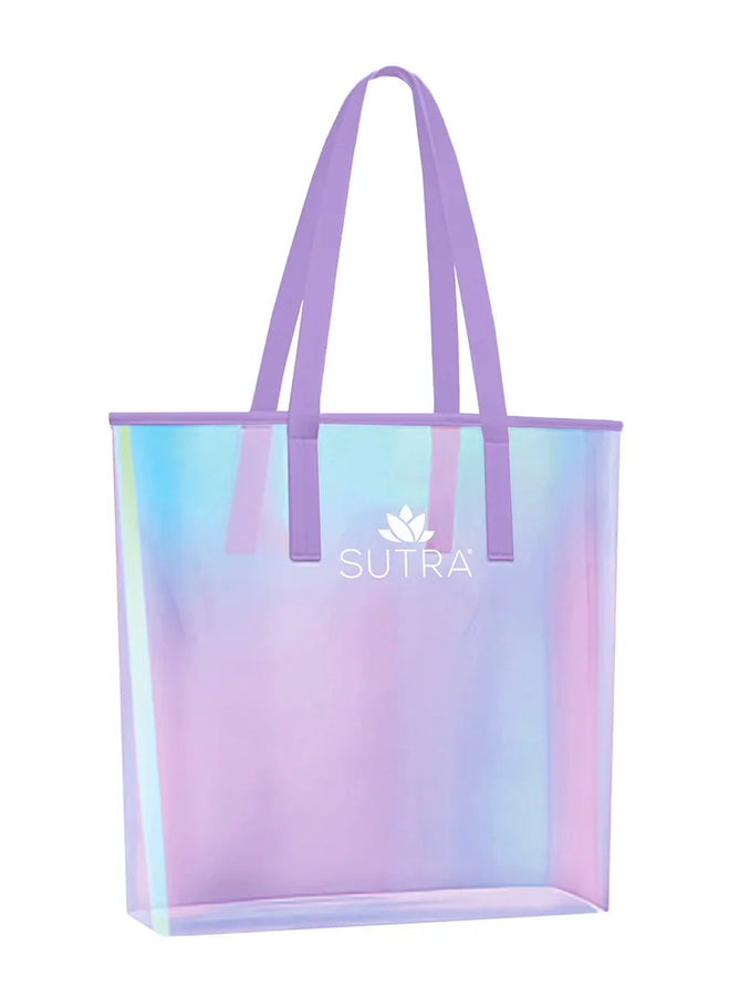 Bolsa Tornasol iridiscente de Sutra, tote espaciosa con correas lilas, ideal para el estilo diario y el glamour.