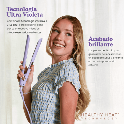 Plancha ultravioleta con tecnología infrarroja para cabello con cepillo térmico alaciador, acabado brillante sin esfuerzo.