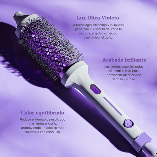 Cepillo térmico ultravioleta SUTRA® con tecnología Healthy Heat™ y terapia de luz azul para peinados suaves y sedosos sin daño.